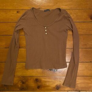 Brandy Melville Tan Long Sleeve Top with Button Detail
